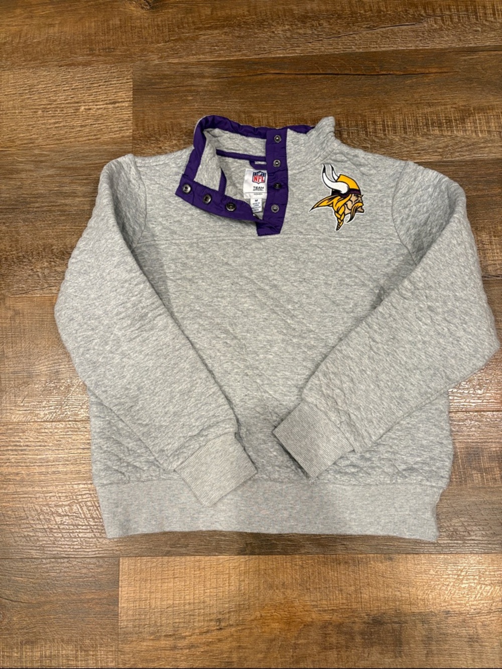 NFL Gray Quilted Pullover with Purple Snap Collar and Vikings Logo